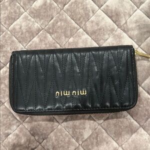 Miu Miu Black Quilted Wallet with Gold Logo